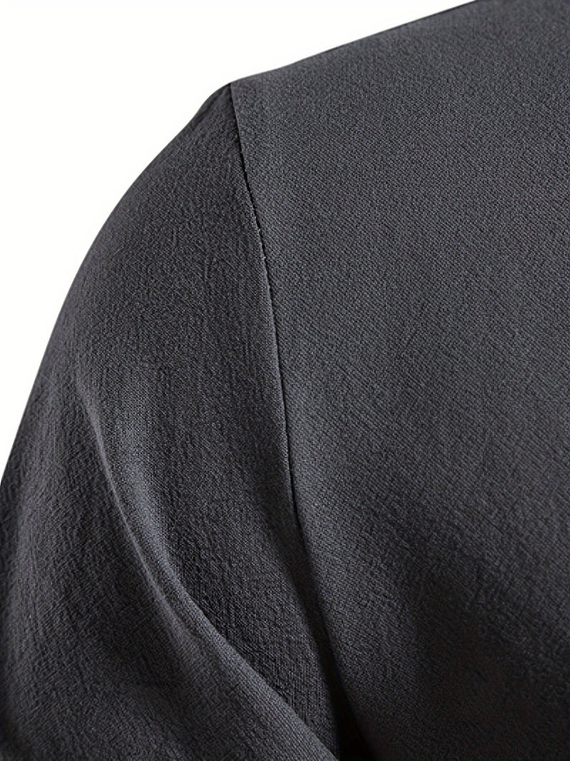 Men's Henley Shirt Long Sleeve Casual Beach Stand Collar Shirt.