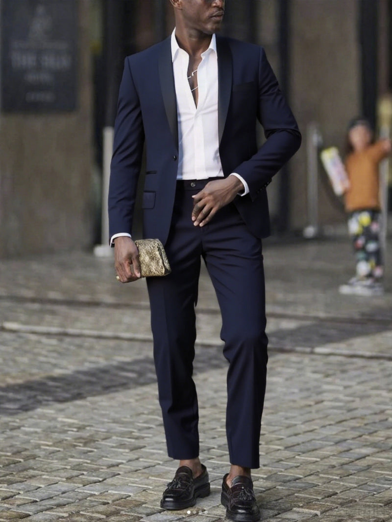 2pcs Men's Slim-Fit Burgundy Wedding & Business Suit Set.