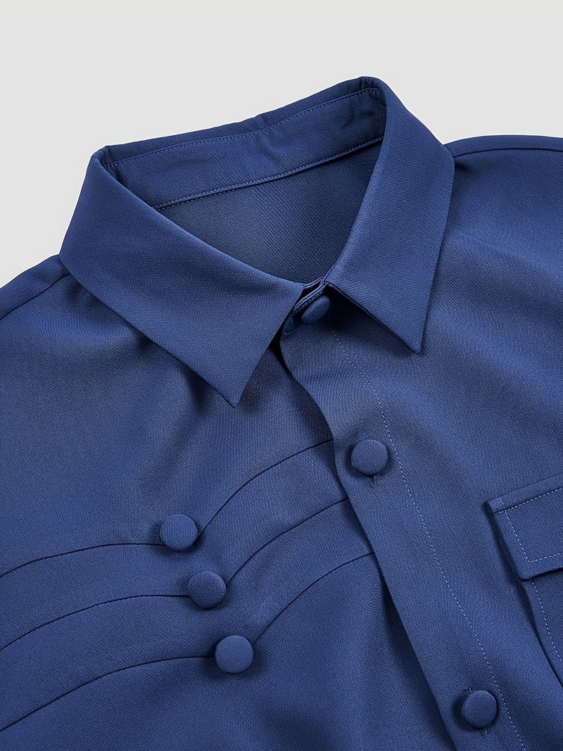 Men's Simple 2pcs Suit Set, Lapel Collar, Button Details.