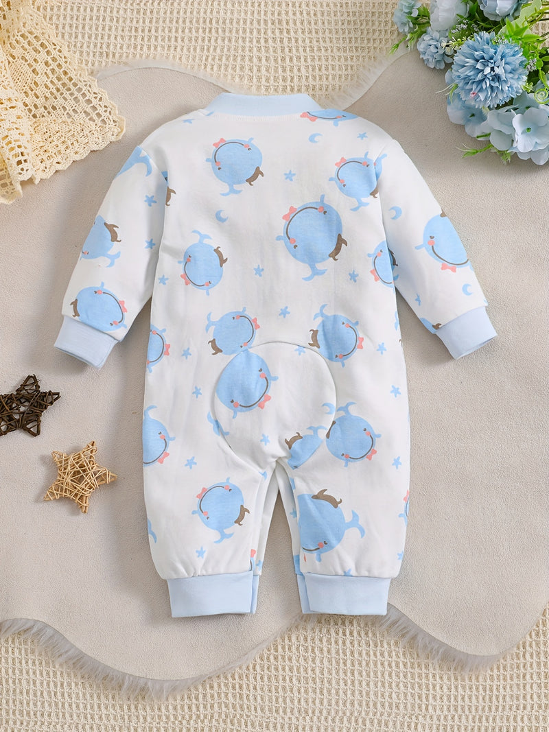 1pc Long Sleeve Knitted Bodysuit with Full Print.