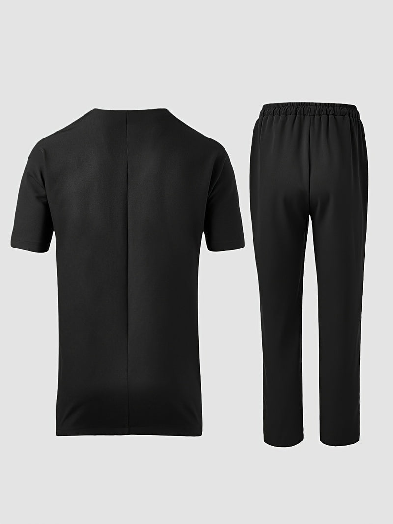 Summer New Men'S Two-Piece Suit Solid Color V-Neck Rhinestone.