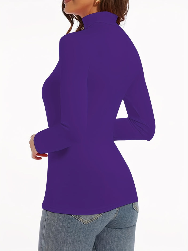 Women's High Collar T-Shirt Autumn And Winter Fleece Lining Warm Long-Sleeved.