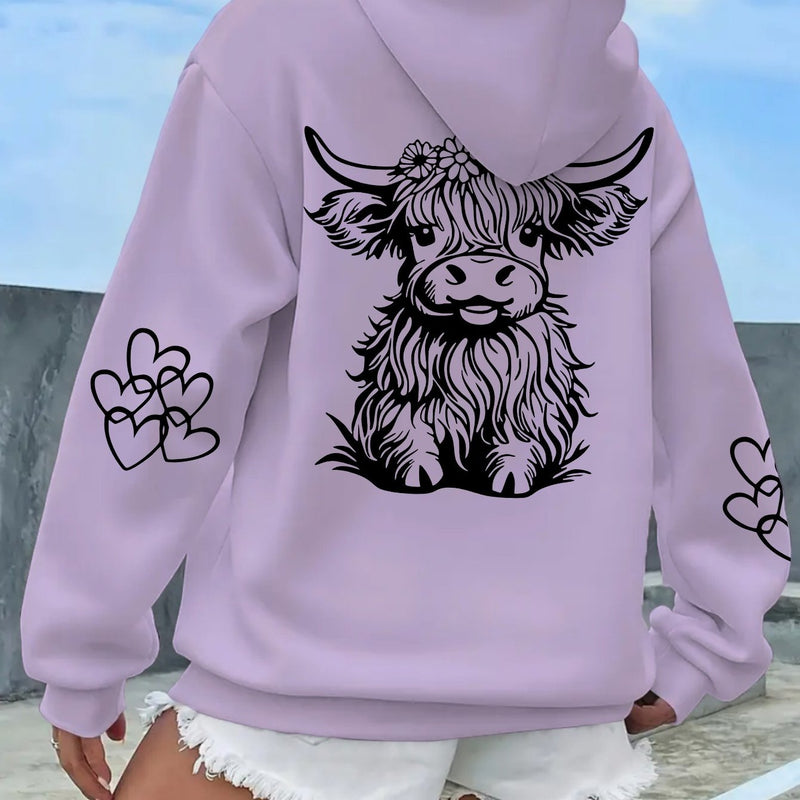 Women's Highland Cow Print Hoodie.
