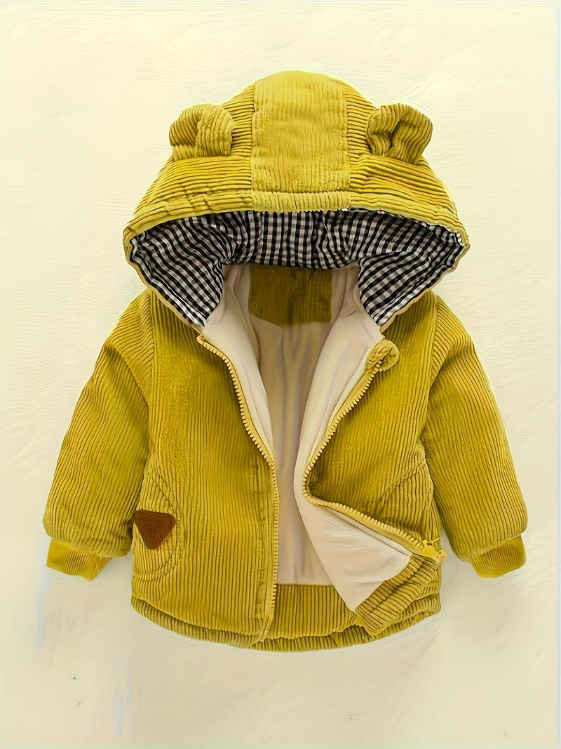 Autumn/Winter Thickened Padded Hooded Outerwear for Baby Boys and Girls.