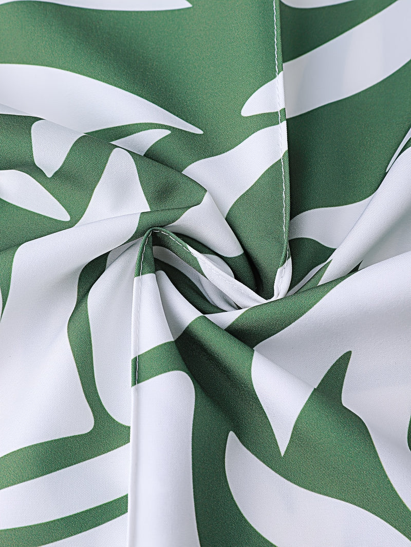 Women’s Elegant White Off-Shoulder Tank Top & Green & White Geometric Print Wide-Leg Pants.