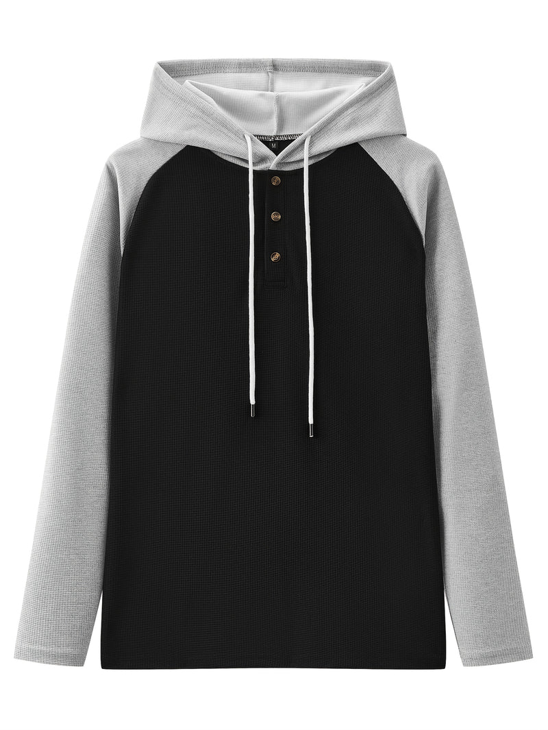 Men's Waffle 2pcs Hooded Sweatshirt Set Top Color Block.