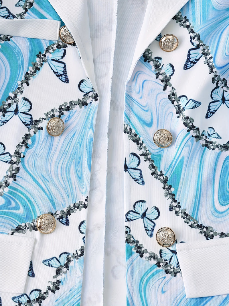 2pcs Women’s Long Sleeve Lapel Neck Double-breasted Blazer & Solid Skinny Pants.