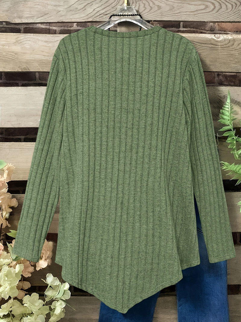 Women's Plus Size Lightweight Ribbed Long Sleeve T-Shirt.
