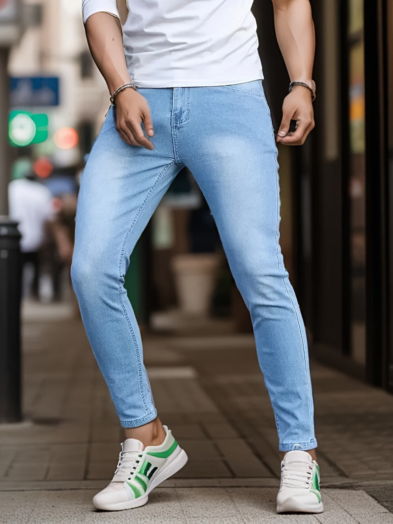 Fashionable blue stretch Men's jeans.