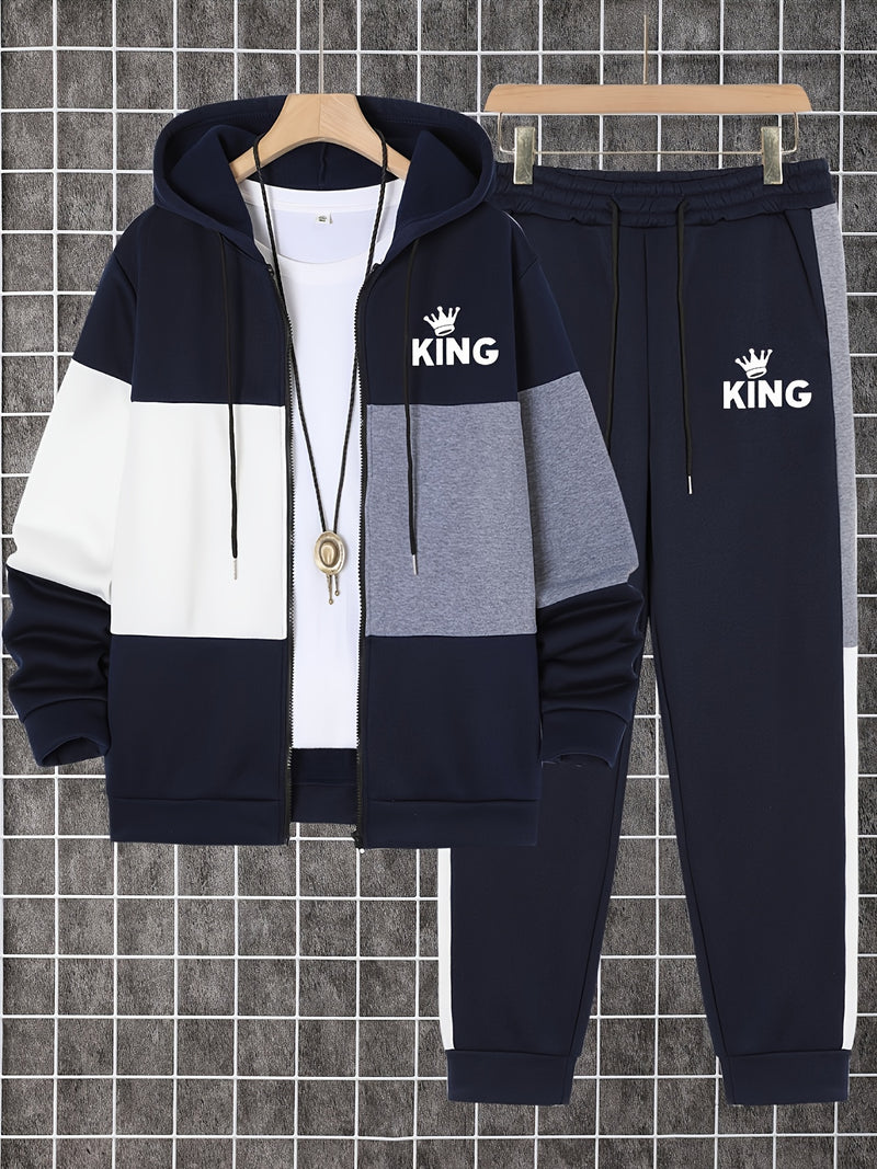 Men's Autumn And Winter Zip-Up Long Sleeve Sweatshirt And Long Pants Set.