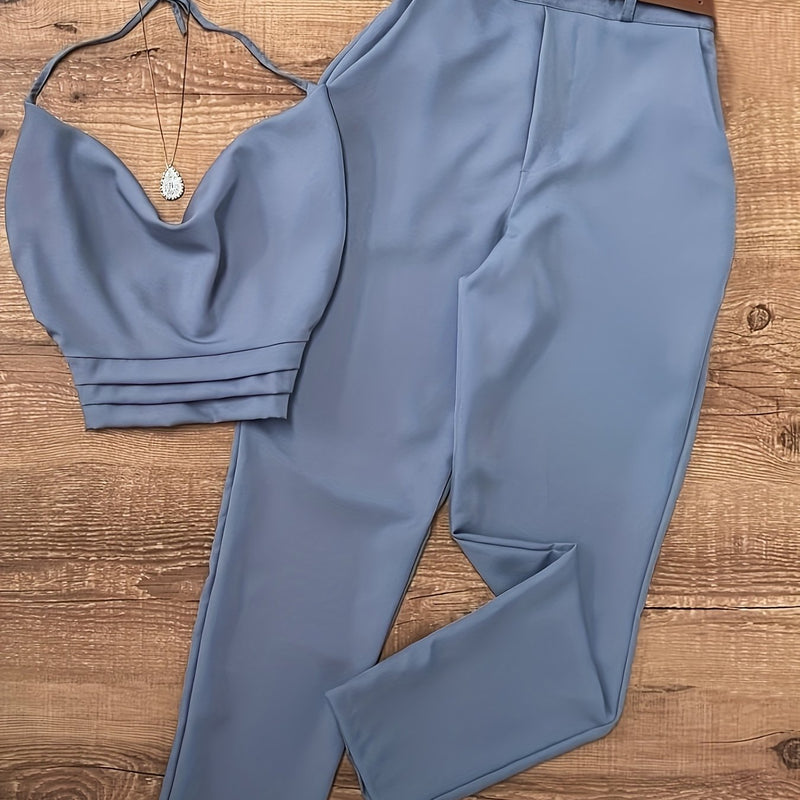 Women's Solid Color Vest and Pants Two-Piece Set.