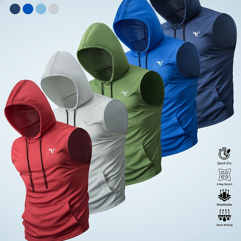Five-Pack Summer Solid Color Men's Hooded Sweatshirts with Pockets.
