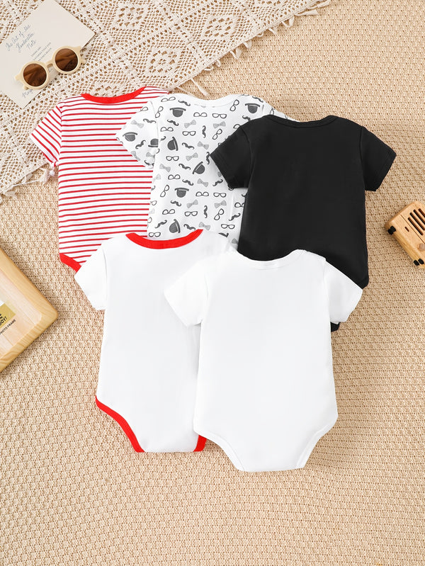 Newborn Baby Boy 5pcs Triangle Bodysuit Set, Summer Suitable for 0-12 Months.