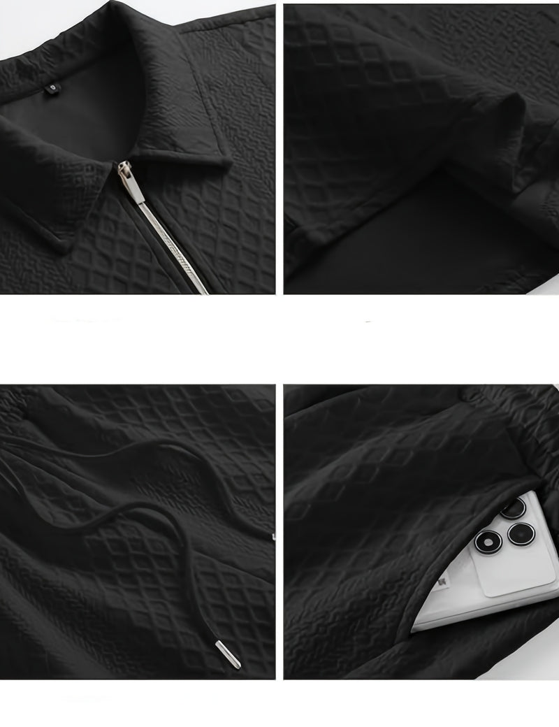 Men'S Jacquard Polo Shirt Set with Short Sleeves And Shorts for Summer.