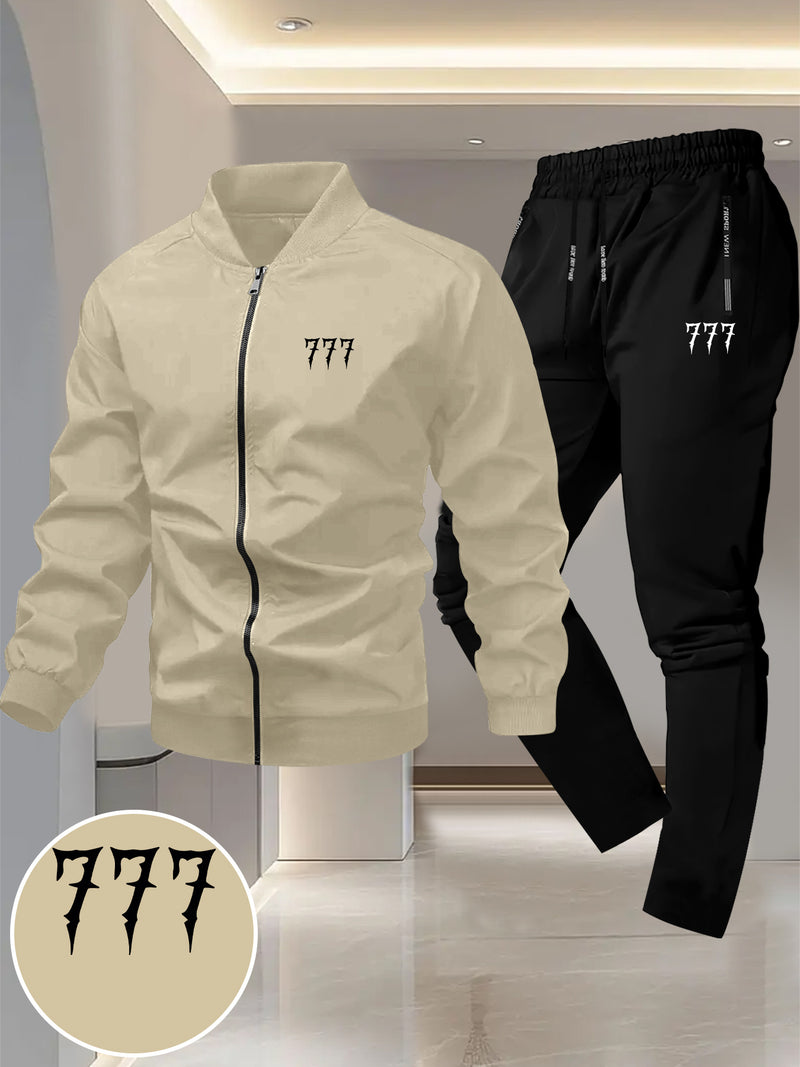 Men's Trendy Design Sense, Two-Piece Jacket Set with 777 Printing Casual.