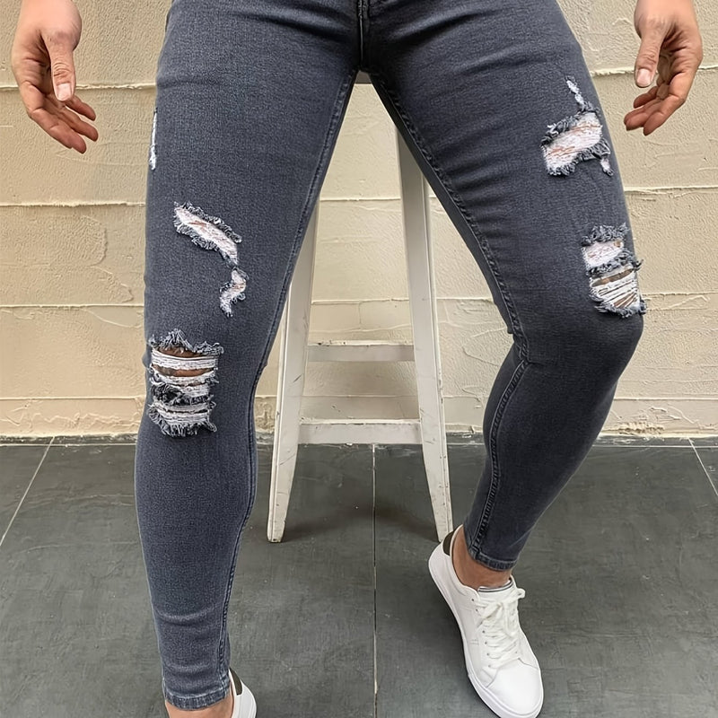 Trendy Men's High Street Ripped Skinny Jeans.