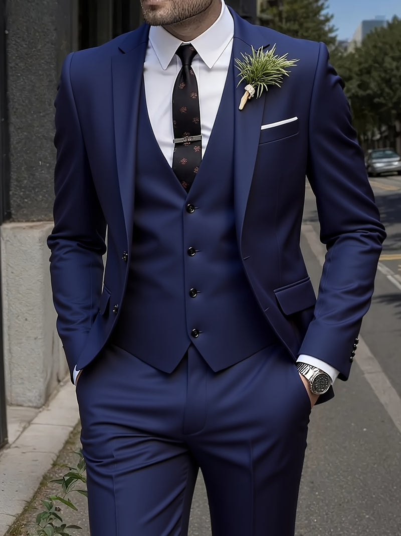 Men's High-End 3pcs Suit Set, Plus Size Men's Suit Set with Pants and Vest.