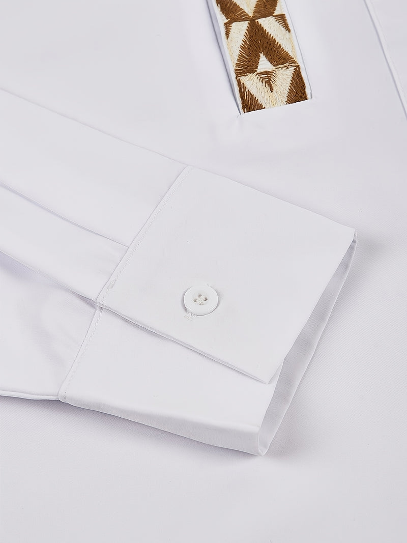 Men's Agbada Three-Piece Set, Round Neck, Hidden Buttons.