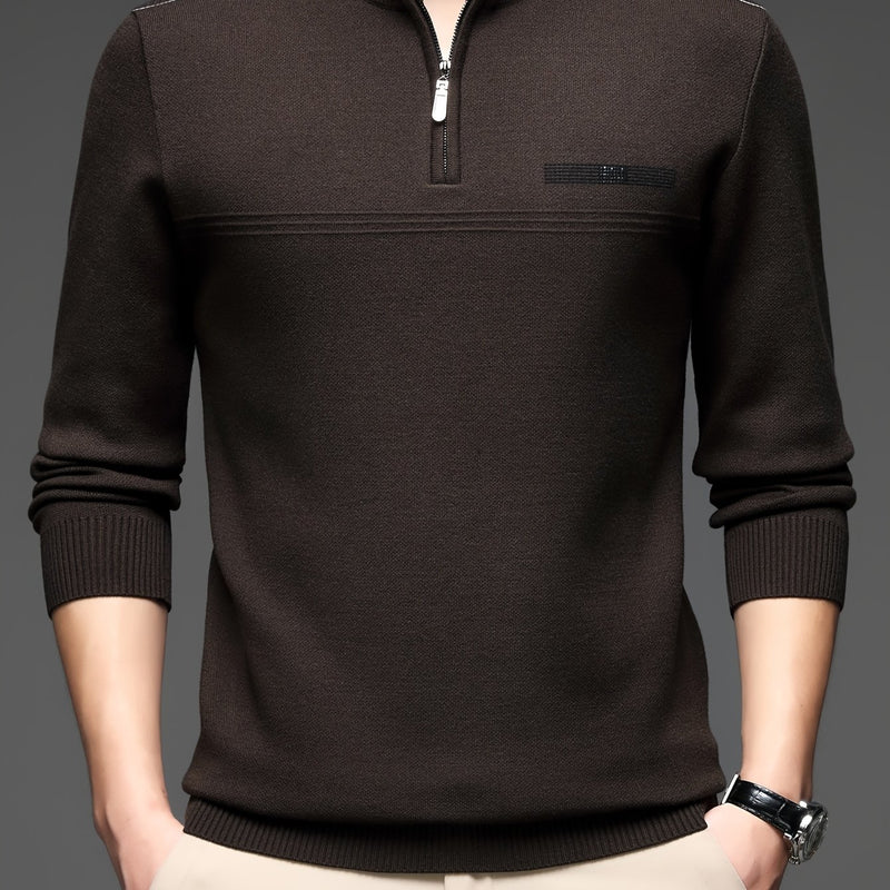 Men's Solid Color Simple Zip-Up High-Neck Long-Sleeve.