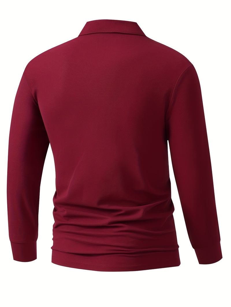 Men's Outdoor Golf and Equestrian Lapel Polo Shirt, Long Sleeve.