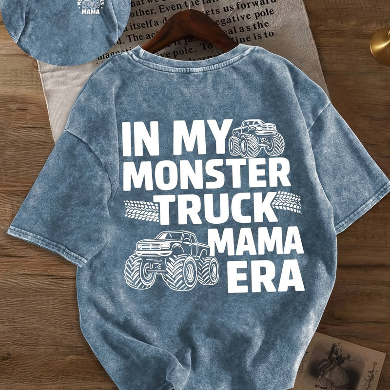 Women's Vintage "In My Monster Truck Mama Era" Graphic T-Shirt.