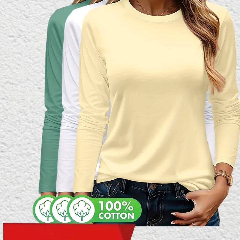 Women's Long Sleeve T-Shirt Plain Three-Pack.