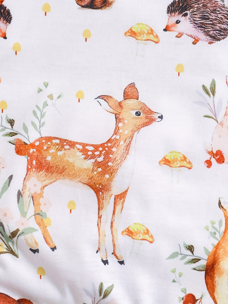 Children's Cartoon Animal Print Round Neck Long Sleeve Bodysuit.