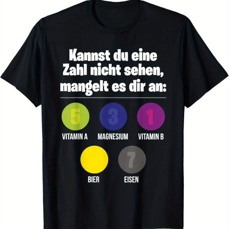 Men’s T-Shirt - Black with German Text & Beer Bottle Graphic.