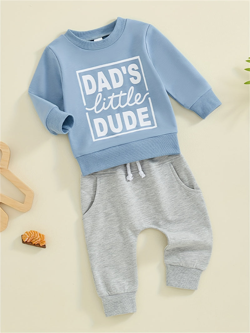 Baby Boy's Sweatshirt And Pants Set with 'Mom'S Little Man Print.