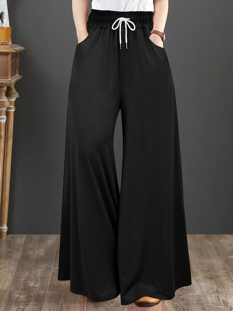 Women’s Plus Size Solid Drawstring Wide Leg Pants.
