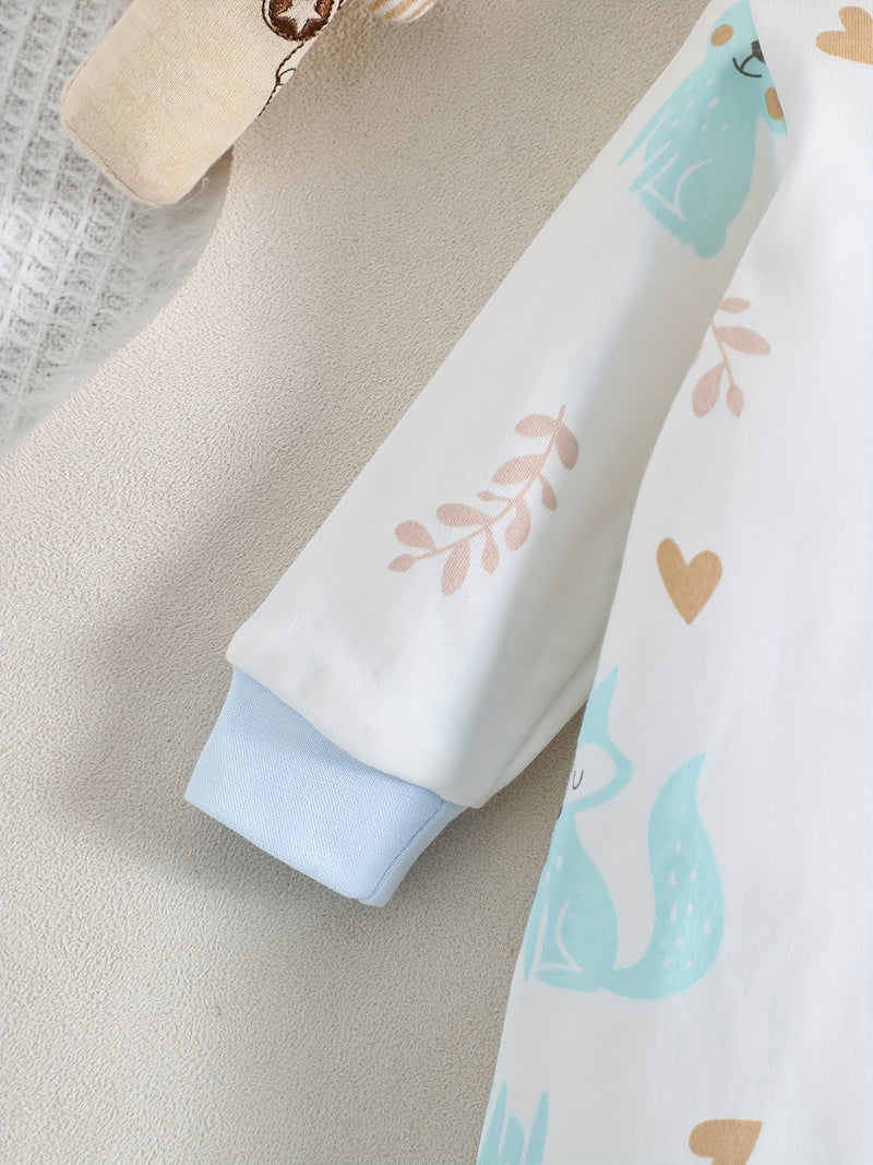 1pc Long Sleeve Knitted Bodysuit with Full Print.