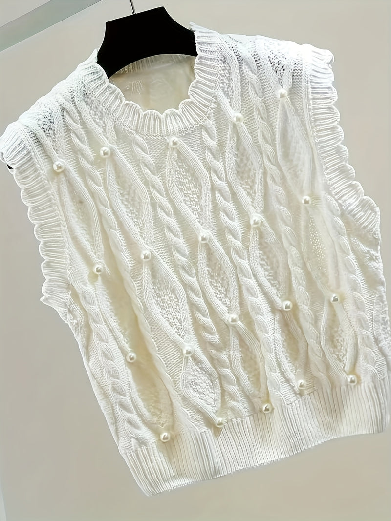 Spring/Summer New Women's Fashion Elegant Pullover Pearl Vest.