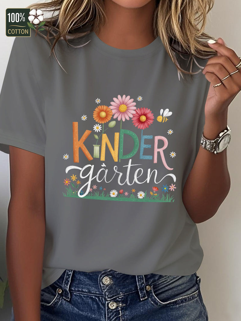 Kinder Garten With Playful Flowers Pure Women'S T-Shirt.