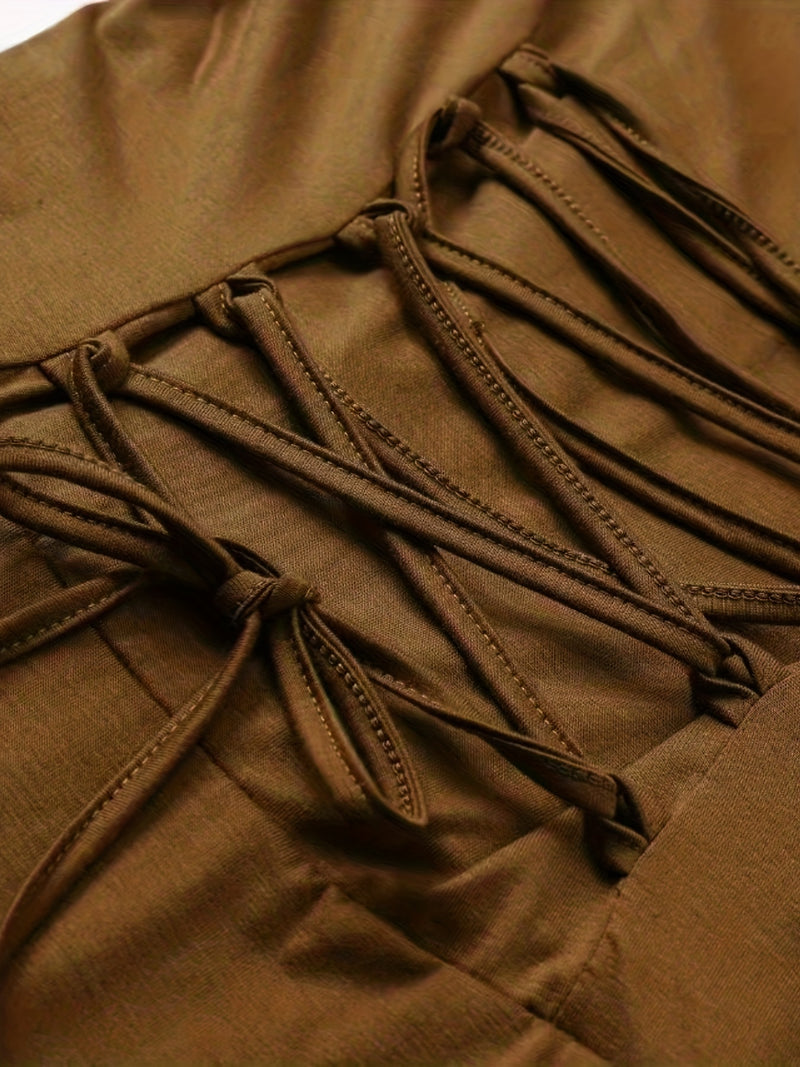 Women's Solid Color Tie-Up Asymmetrical Dress.