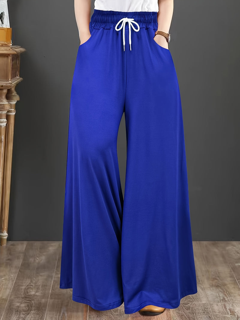 Women’s Plus Size Solid Drawstring Wide Leg Pants.