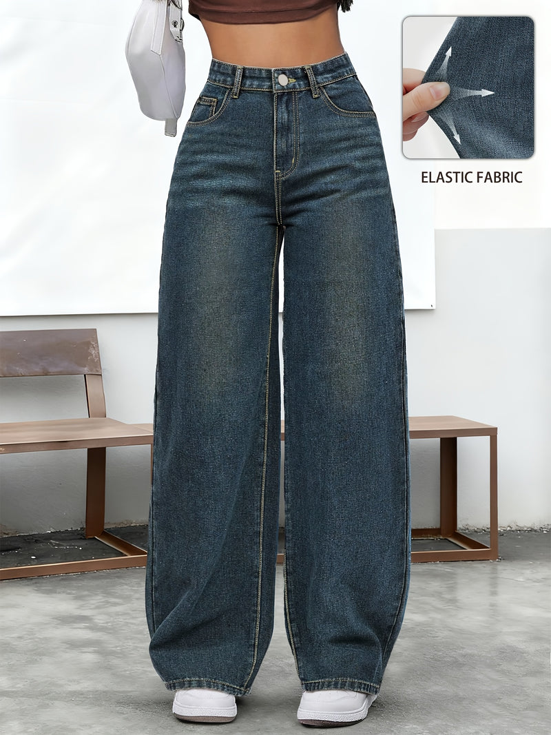 Women's High-Waisted Stretch Straight-Leg Jeans.