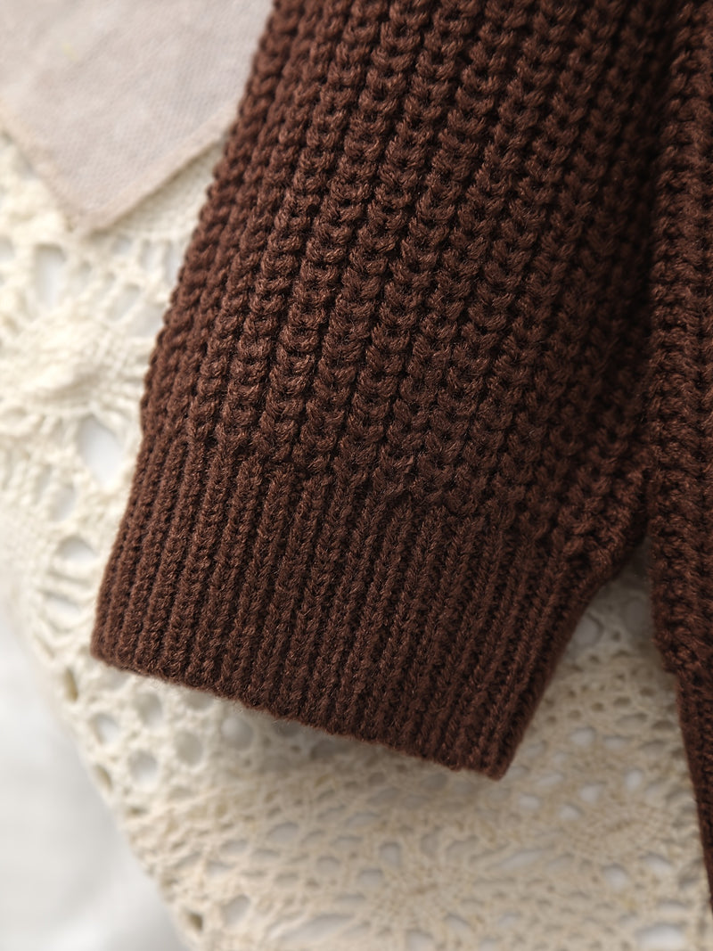 Baby Retro Tricolor Color Blocking Knitted Cardigan.