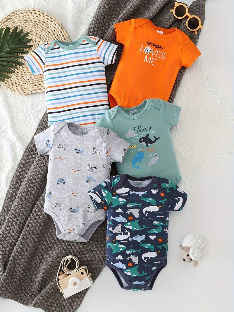 5pcs Set of New Children's Summer Short-sleeved Rompers.