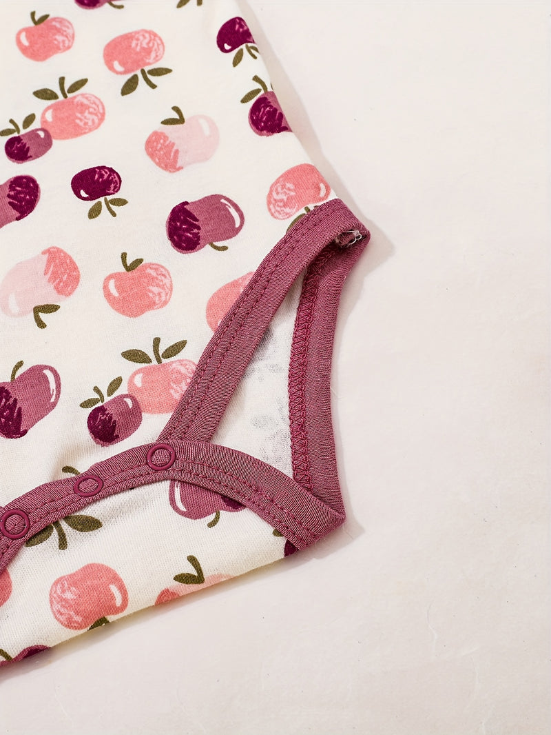 Girls' 4pcs Set of Triangle Bodysuits with Cute Patterns.