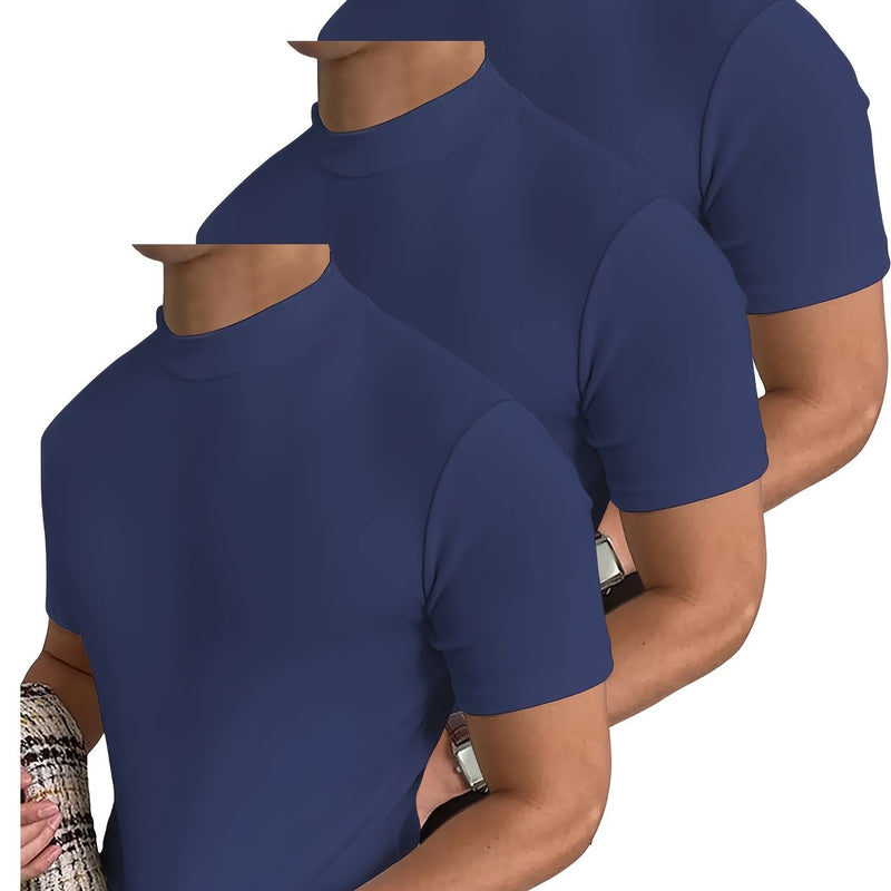 3pcs Men's Solid Color Stretchy Short-Sleeve Round Neck Sports T-Shirts.