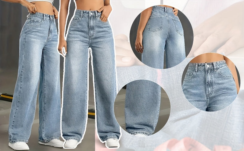 Women's High-Waisted Straight-Leg Jeans.