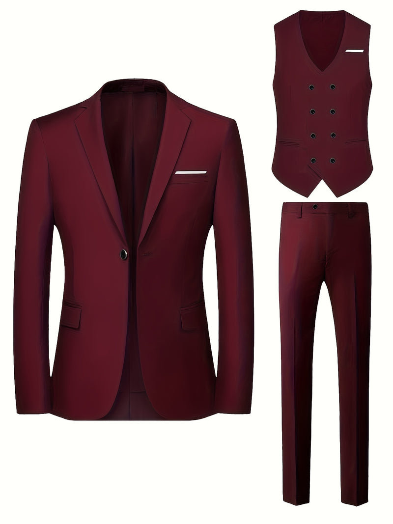 Men's 3pcs Suit Set, Including a Blazer, Vest, And Trousers.