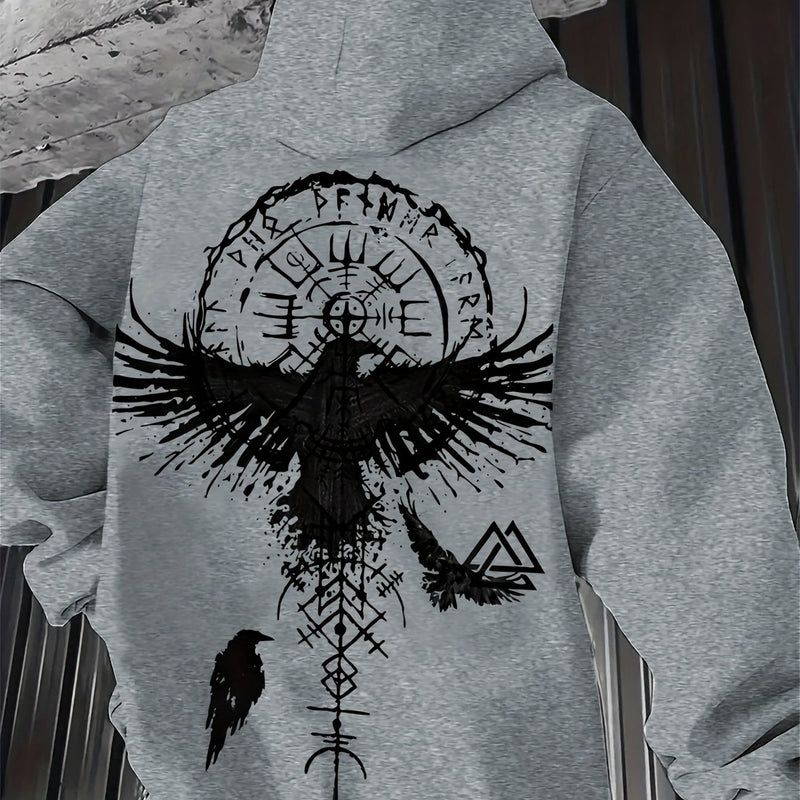 Men's Autumn/Winter Eagle Print Hooded Sweatshirt.