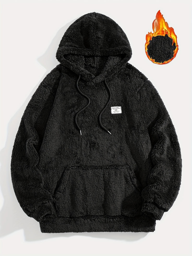 Men’s Solid Color Plush Hooded Sweatshirt.