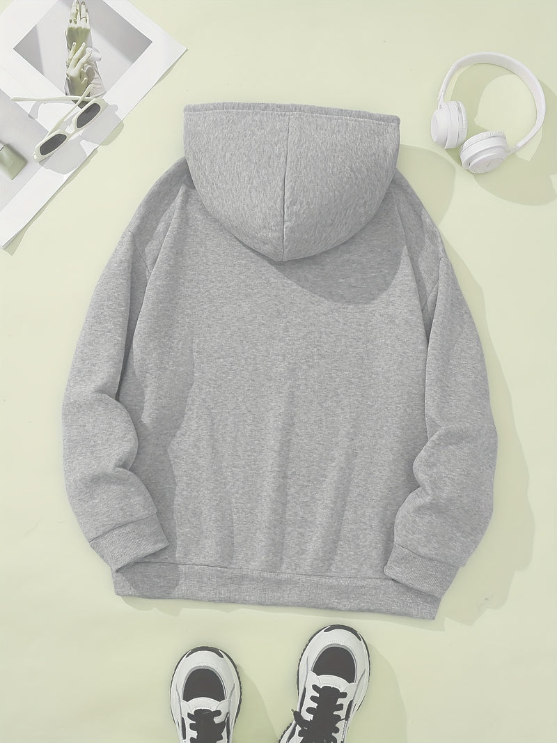 Fashion Hoodie for Women Featuring a Cartoon Cat Letter Print Design.