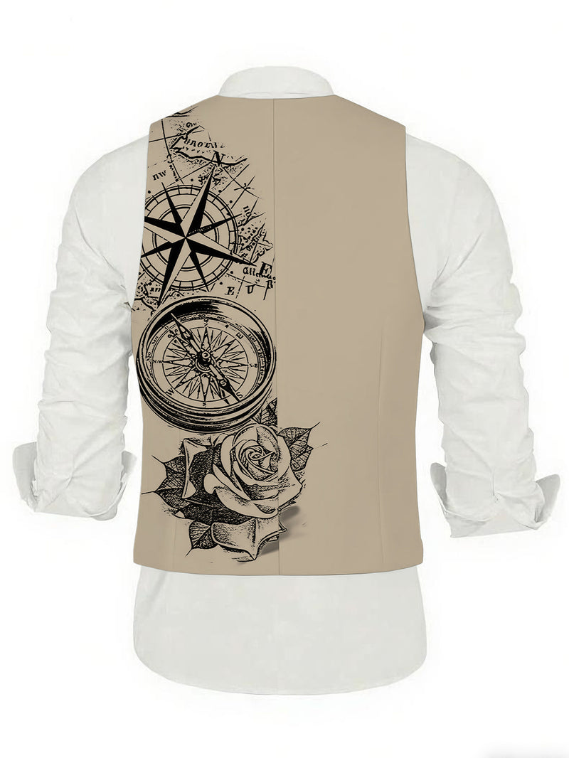 Men'S Digital Print Fashionable Suit Jacket + Vest + Trousers Three-Piece Set.