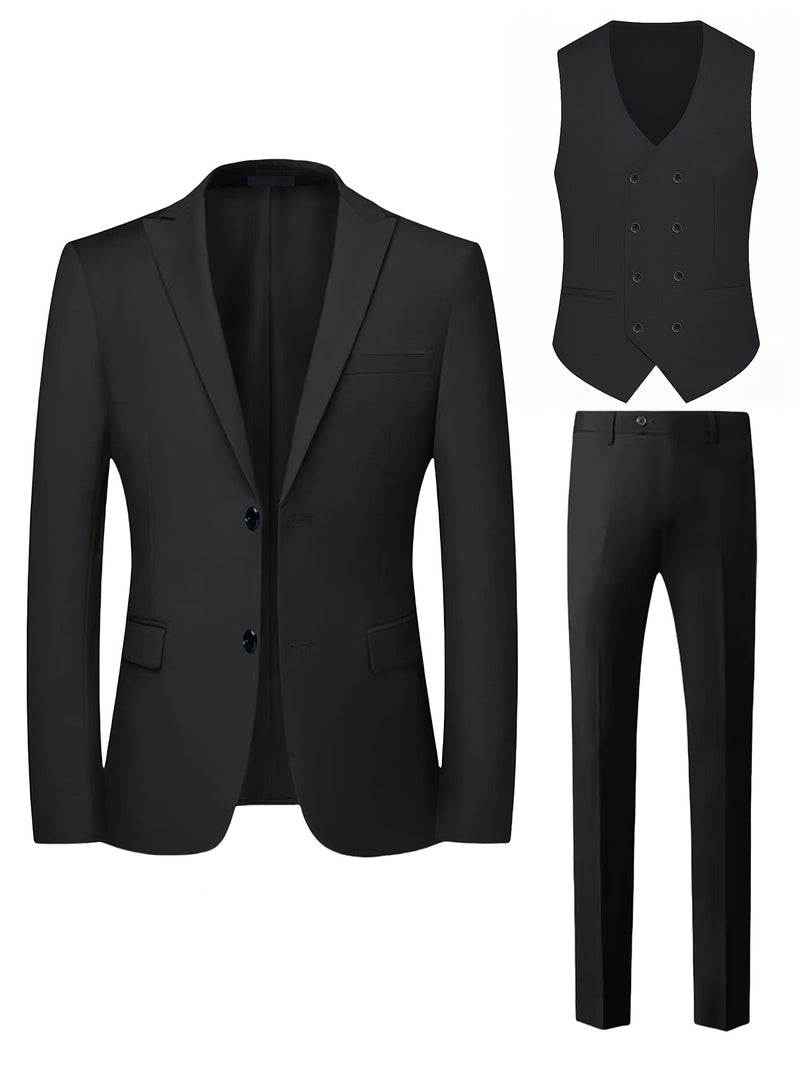 A Premium Three-Piece Suit for Men, Including a Large-Sized Suit Set, Trousers.