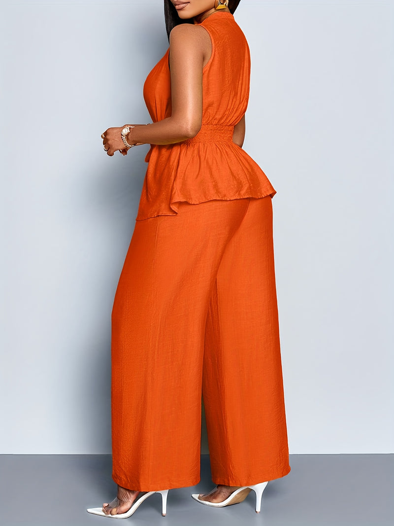 Women's Elegant Sleeveless Top + Wide-leg Pants Two-piece Set.