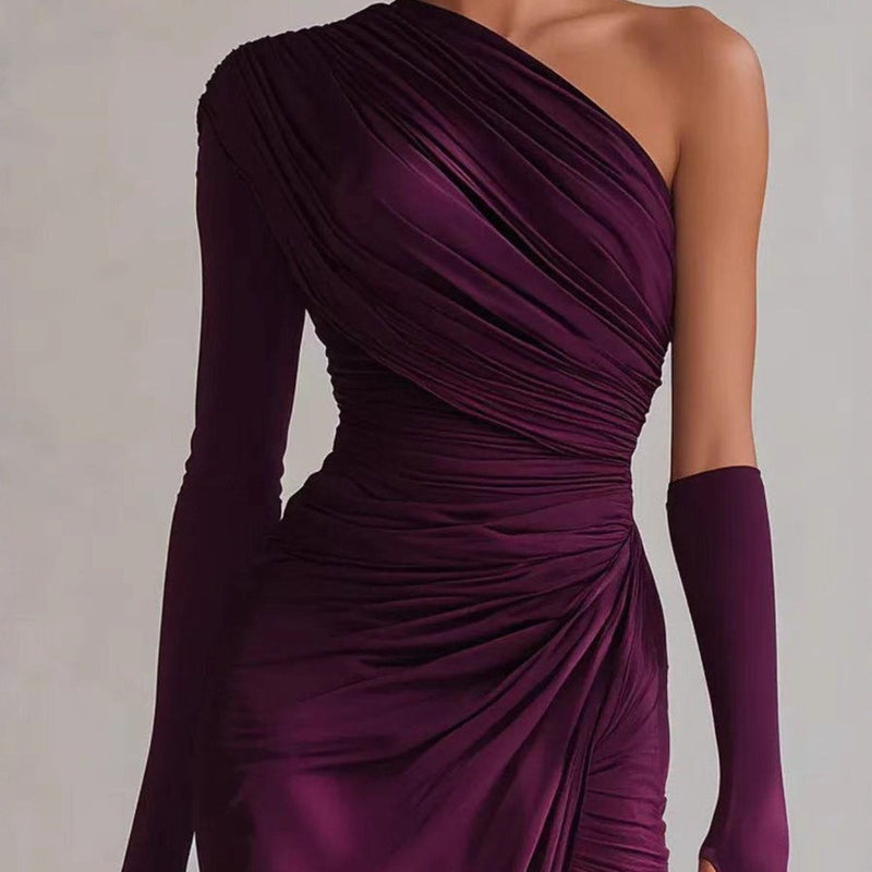 Women’s Spring and Autumn's New Solid-color Textured Long-sleeved Elegant French Dress.