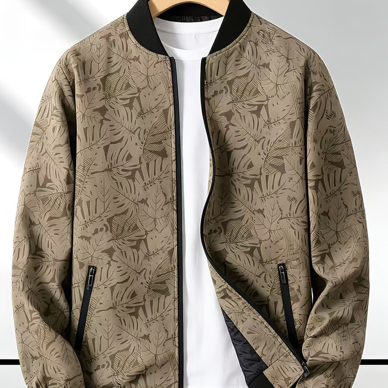 Men'S Fashion Print Casual Sports Jacket with Baseball Collar, Long Sleeve.